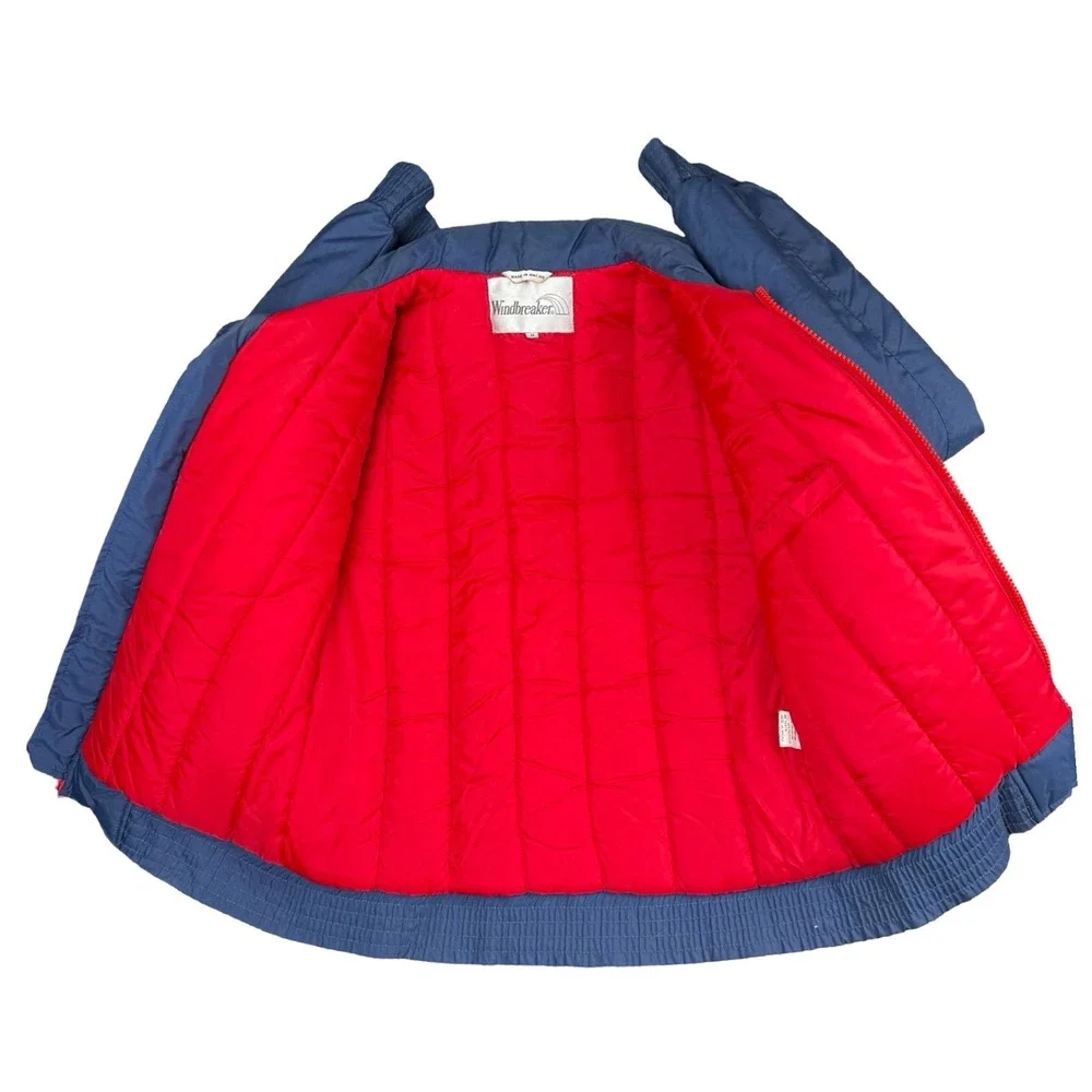 Vintage 80s Windbreaker Puffer Jacket Blue Red‎ Nylon Colorblock M